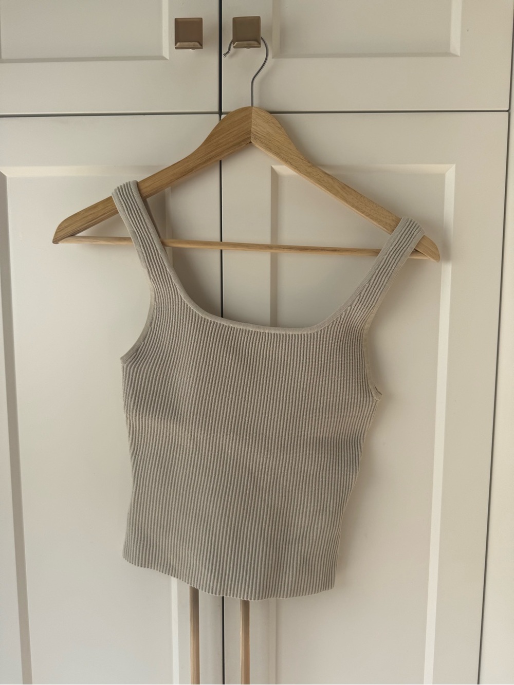 Aritzia Ribbed Square-Neck Tank Top in Light Tan